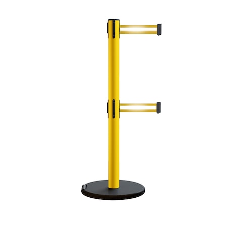 Montour Line Retractable Belt Dbl Rolling Stanchion 2.5ft Yellow Post  11ft. Y Ref. P400DRL-YW-YRH-110
